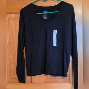 SO Black V Neck Long Sleeve Top NWT